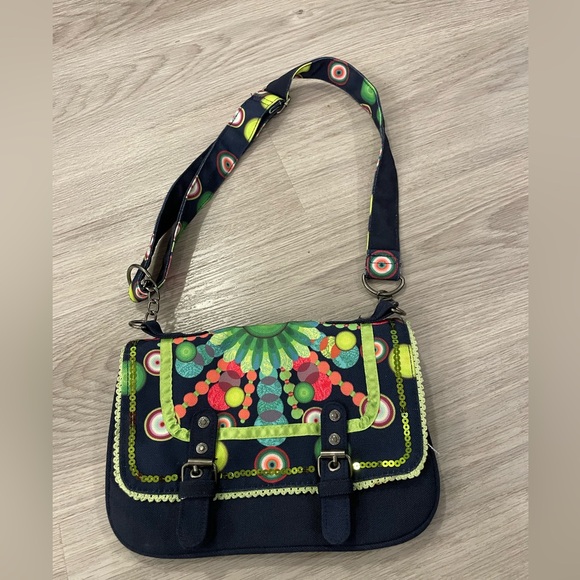 DESIGUAL Small Navy Multicoloured Designer Shoulder Bag with Mandala Print. - Picture 2 of 13